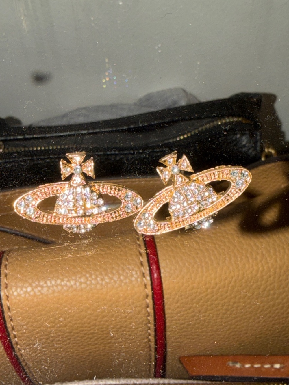 Vivienne Westwood style Gold Crystal Orb stud earrings - Picture 3 of 4